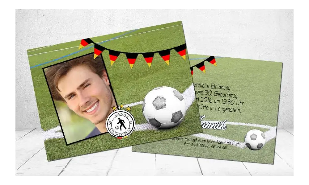 Einladungskarte runder Geburtstag, Flachkarte, Fußball