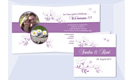 Karte Hochzeit Einladungskarte, Klappkarte Quadrat, lila