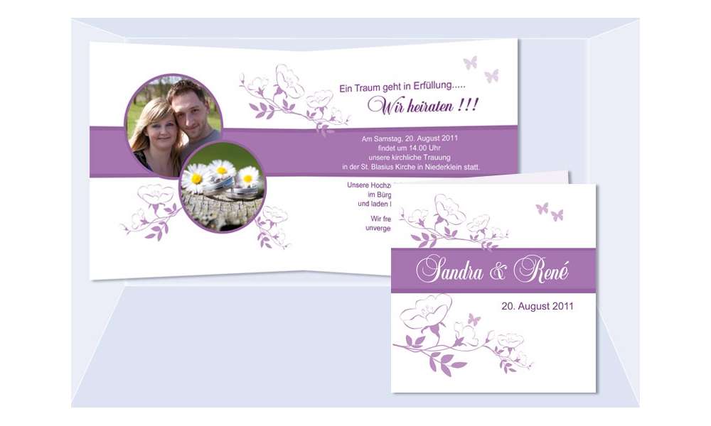 Karte Hochzeit Einladungskarte, Klappkarte Quadrat, lila
