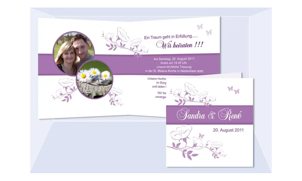 Karte Hochzeit Einladungskarte, Klappkarte Quadrat, lila