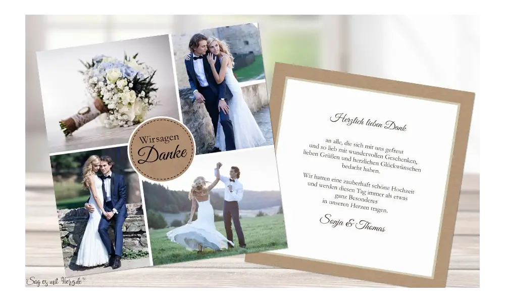 Danksagungskarten Hochzeit Kraftpapier schlicht natürlich Vintage
