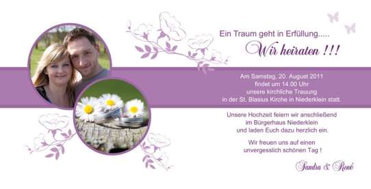 Karte Hochzeit Einladungskarte, Klappkarte Quadrat, lila