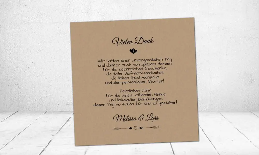 Danksagungskarten Hochzeit Kraftpapier schlicht natürlich Vintage