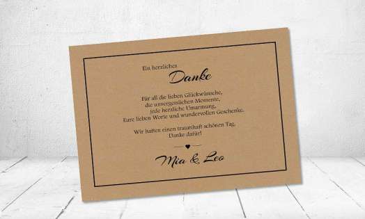 Dankeskarte Hochzeit Postkarte Vintage schlicht Kraftpapier naturell