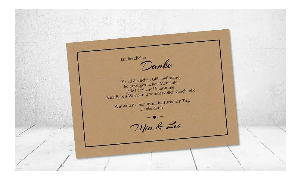 Dankeskarte Hochzeit Postkarte Vintage schlicht Kraftpapier naturell