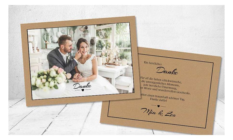 Dankeskarte Hochzeit Postkarte Vintage schlicht Kraftpapier naturell