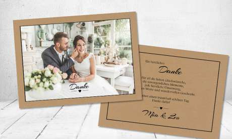 Dankeskarte Hochzeit Postkarte Vintage schlicht Kraftpapier naturell