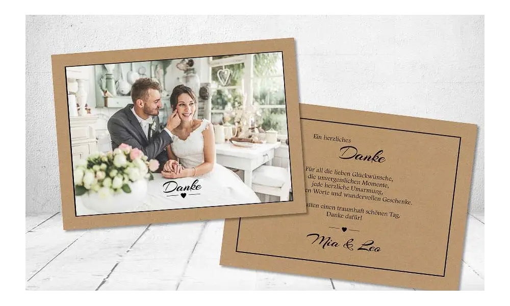 Dankeskarte Hochzeit Postkarte Vintage schlicht Kraftpapier naturell
