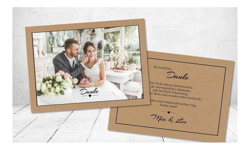 Dankeskarte Hochzeit Postkarte Vintage schlicht Kraftpapier naturell