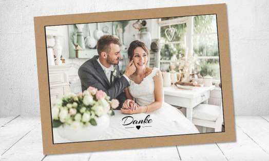 Dankeskarte Hochzeit Postkarte Vintage schlicht Kraftpapier naturell