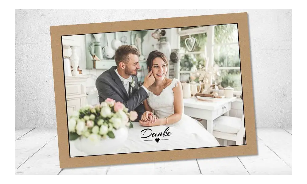 Dankeskarte Hochzeit Postkarte Vintage schlicht Kraftpapier naturell