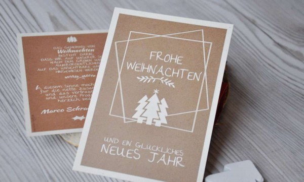 Weihnachtskarten Firmen geschäftlich naturell Kraftpapier Naturkarton Postkarte nachhaltig