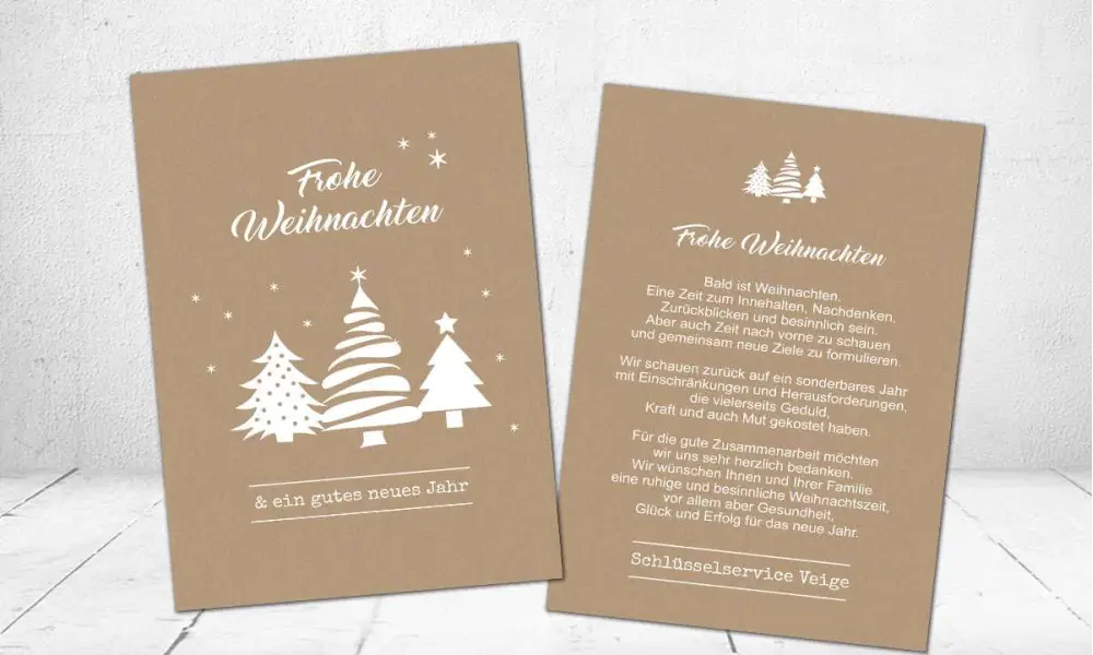 Weihnachtskarten geschäftlich auf Recyclingpapier mit Logo individuelle Postkarte Kraftpapier Optik
