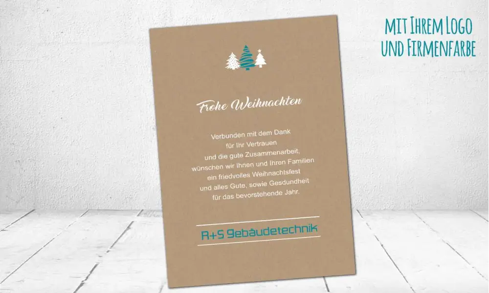 Weihnachtskarten geschäftlich auf Recyclingpapier mit Logo individuelle Postkarte Kraftpapier Optik