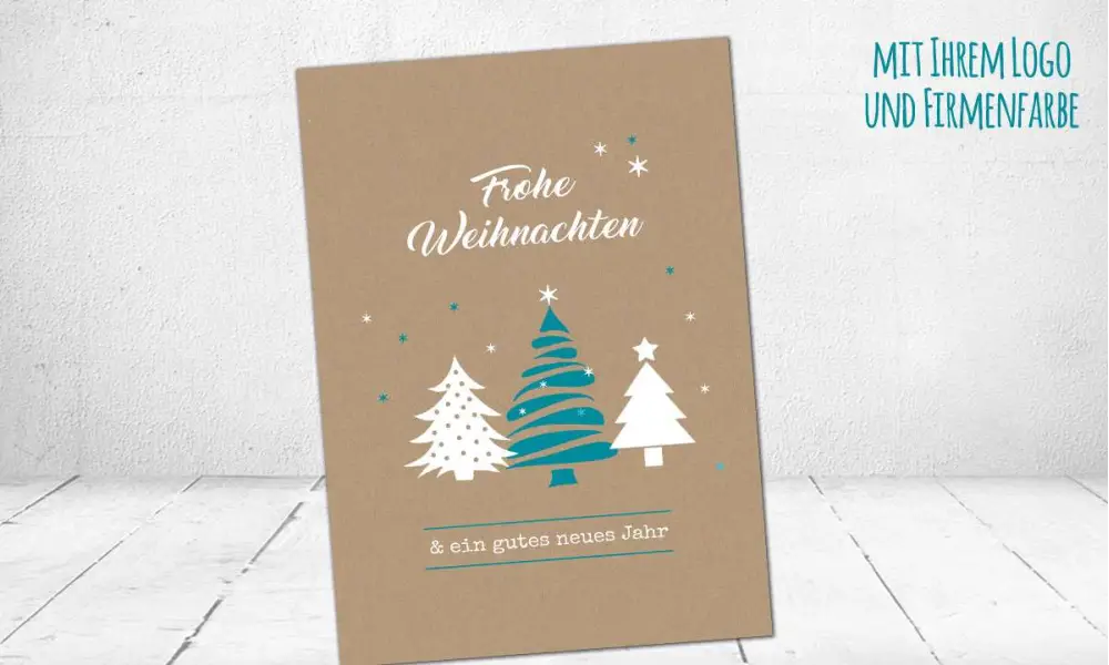 Weihnachtskarten geschäftlich auf Recyclingpapier mit Logo individuelle Postkarte Kraftpapier Optik