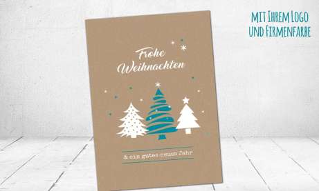 Weihnachtskarten geschäftlich auf Recyclingpapier mit Logo individuelle Postkarte Kraftpapier Optik