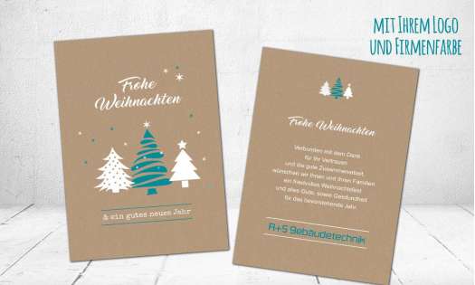 Weihnachtskarten geschäftlich auf Recyclingpapier mit Logo individuelle Postkarte Kraftpapier Optik