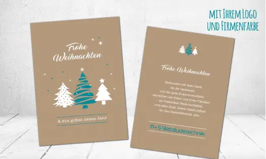 Weihnachtskarten geschäftlich auf Recyclingpapier mit Logo individuelle Postkarte Kraftpapier Optik