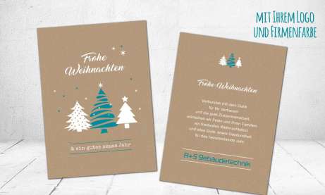 Weihnachtskarten geschäftlich auf Recyclingpapier mit Logo individuelle Postkarte Kraftpapier Optik