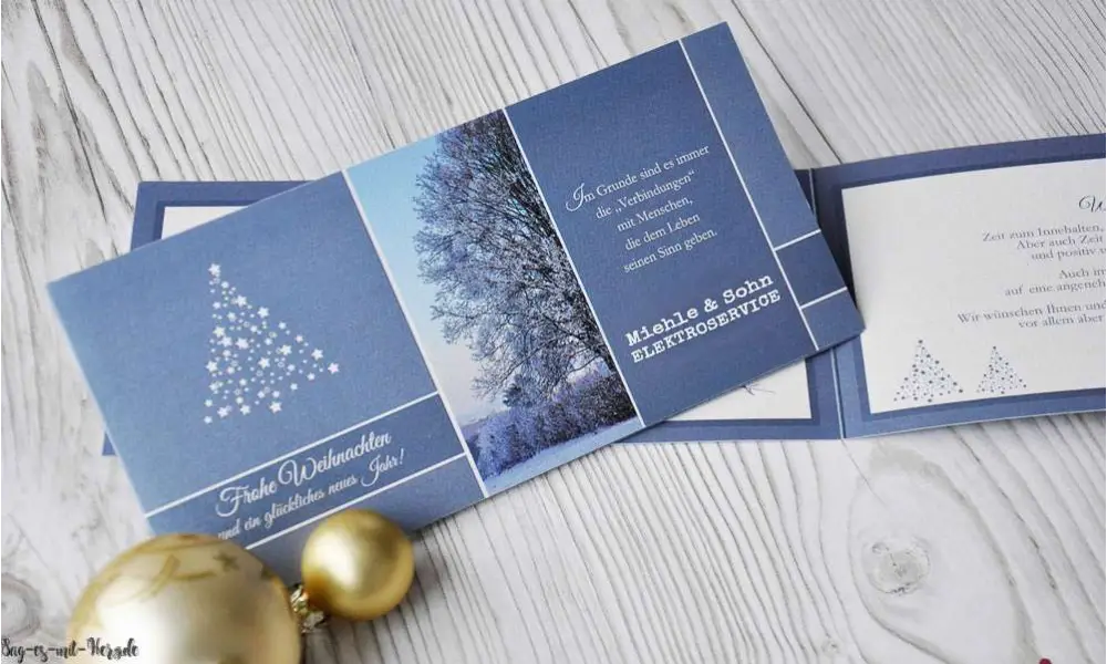 Firmen Weihnachtskarte geschäftlich mit Logo Klappkarte besonders mit Unterschriften