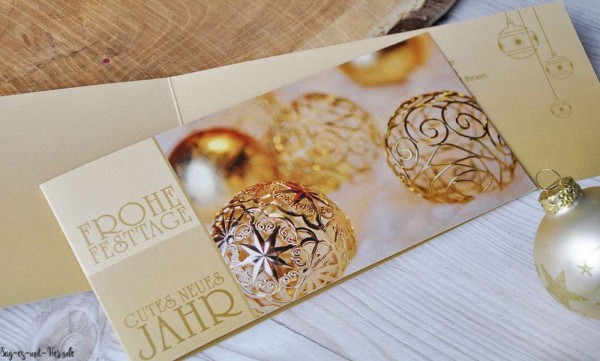 Geschäftliche Weihnachtskarten Klappkarte gold Weihnachtsgrüße mit Logo gestalten lassen