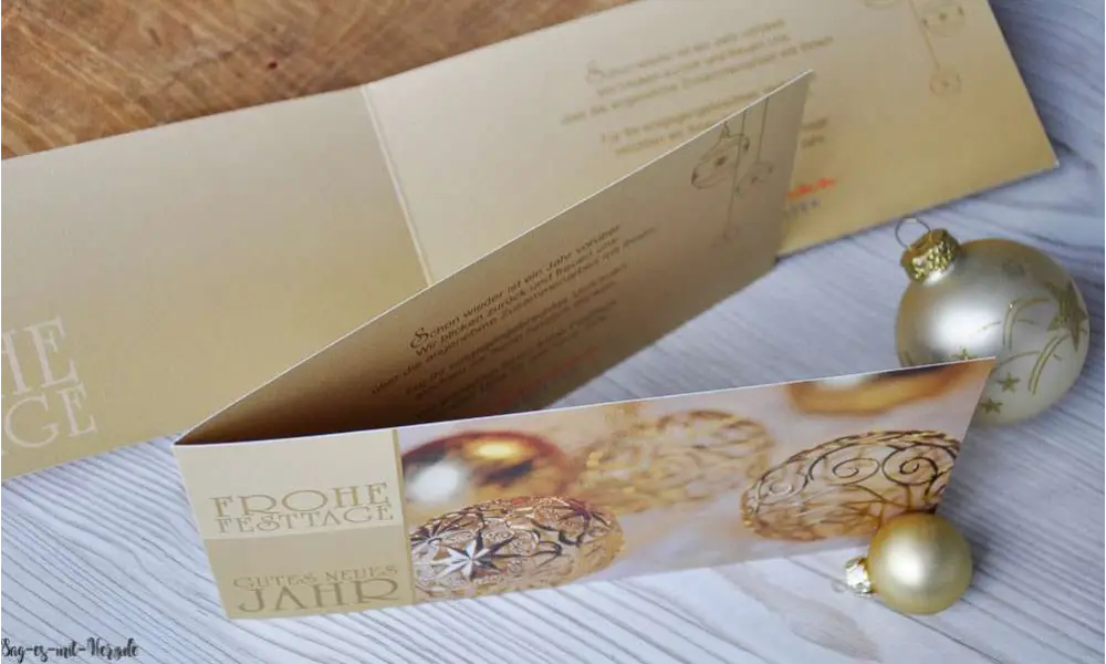 Geschäftliche Weihnachtskarten Klappkarte gold Weihnachtsgrüße mit Logo gestalten lassen