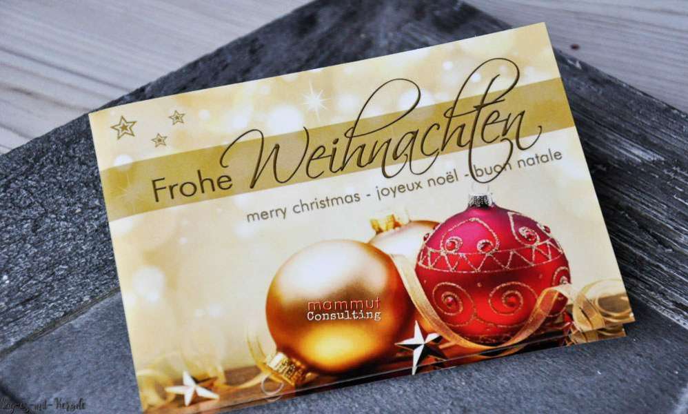 Firmen Weihnachtskarte geschäftlich mit Logo weihnachtlich gold rot Klappkarte