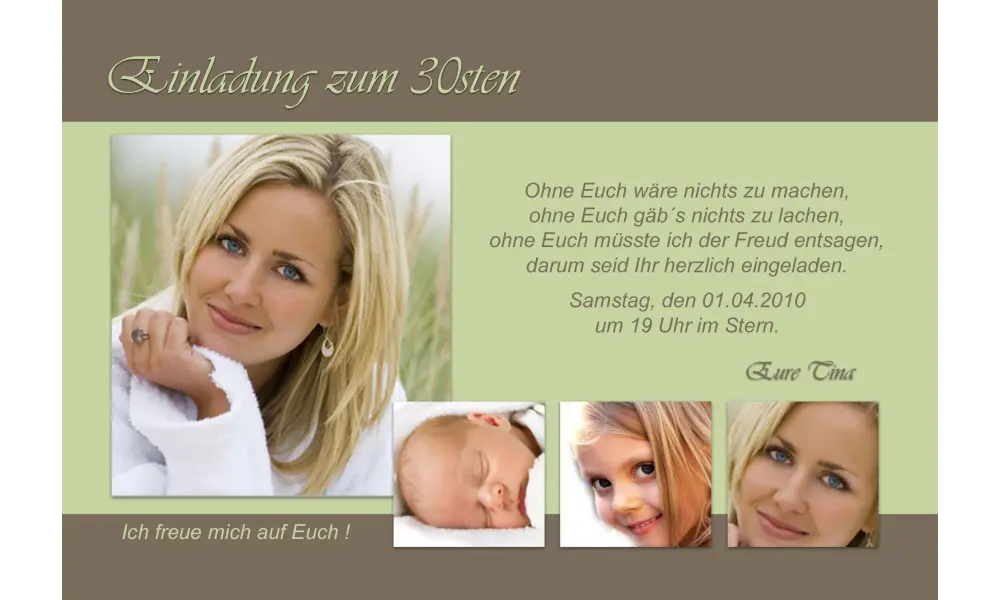 Einladung 30. Geburtstag, Fotokarte 10x15 cm, braun hellblau