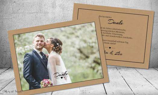 Dankeskarte Hochzeit Postkarte Vintage schlicht Kraftpapier naturell