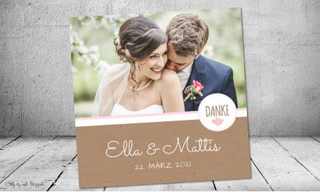 Moderne Dankeskarten Hochzeit natur Kraftpapier mit Foto quadratisch