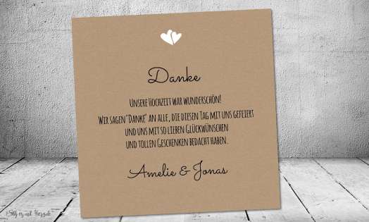 Moderne Dankeskarten Hochzeit natur Kraftpapier mit Foto quadratisch