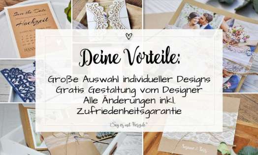 Einladungskarten Hochzeit Kraftpapier Spitze natürlich boho vintage