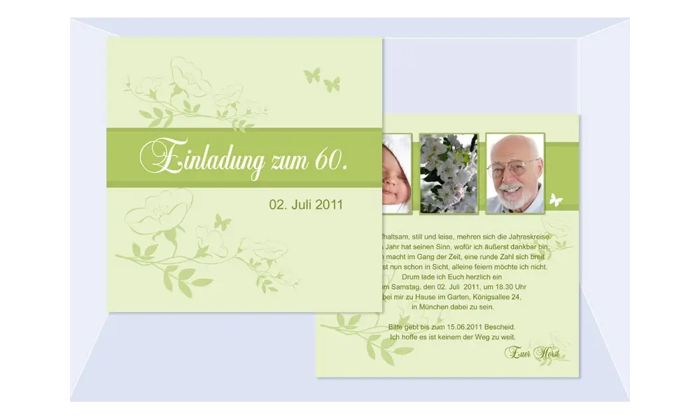 Einladung 60. Geburtstag, Flachkarte 12,5x12,5 cm, rosa pink