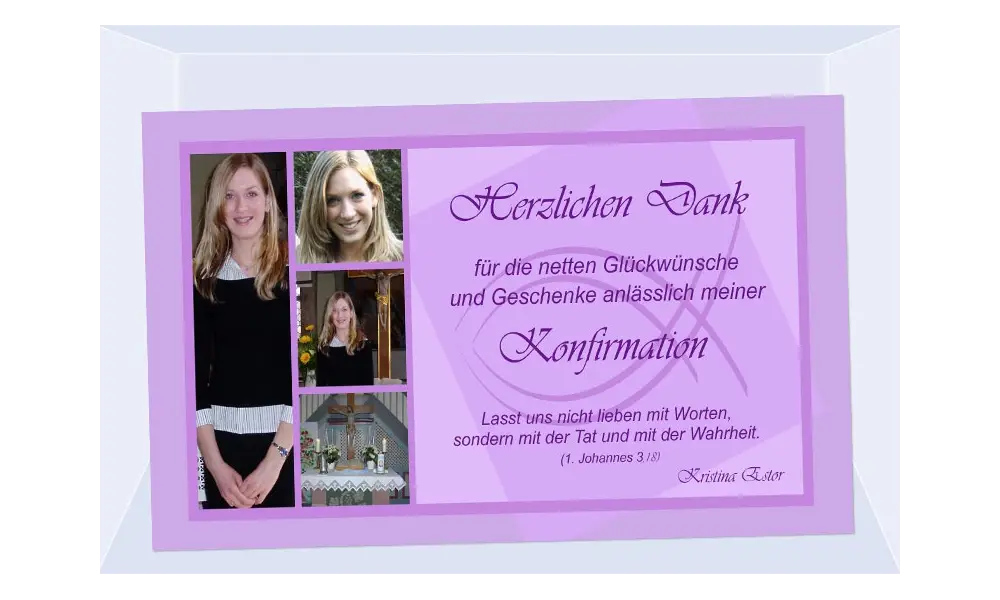 Danksagung Kommunion / Konfirmation, Fotokarte 10x18 cm, lila