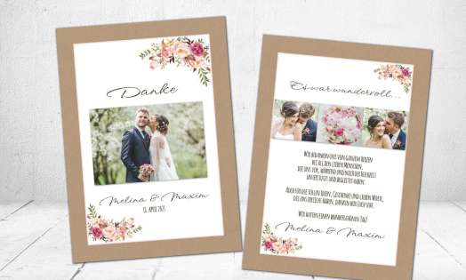 Dankeskarten Hochzeit Boho Kraftpapier