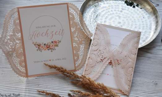 Einladungskarten Hochzeit rosa Lasercut Spitze