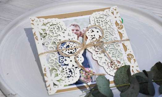 Hochzeitseinladung Lasercut Kraftpapier mit Foto