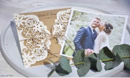Hochzeitseinladung Lasercut Kraftpapier mit Foto