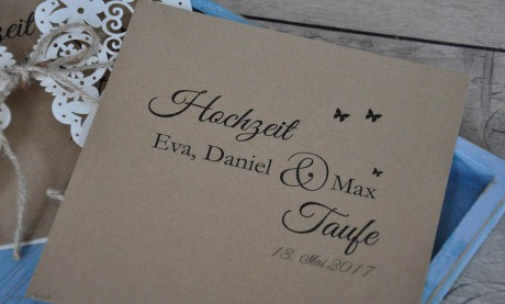 Hochzeitseinladung Lasercut Kraftpapier mit Foto