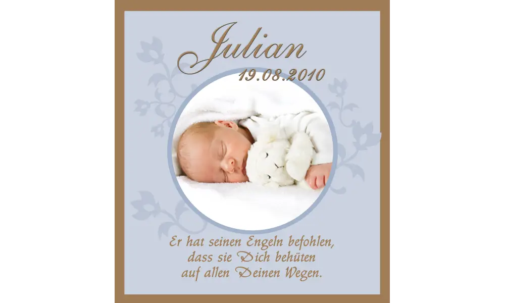Taufkerze Baby mit Foto + Taufspruch, Fotogestaltung, hellblau