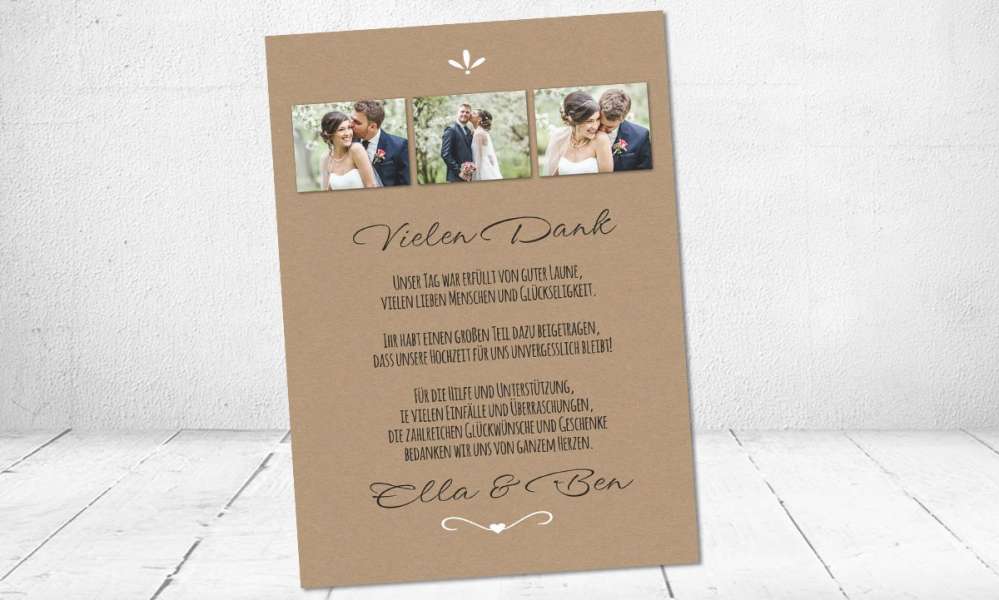 Dankeskarten Hochzeit Kraftpapier