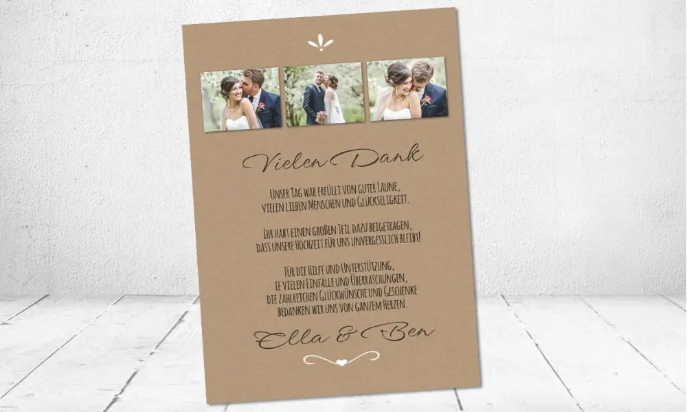 Dankeskarten Hochzeit Kraftpapier