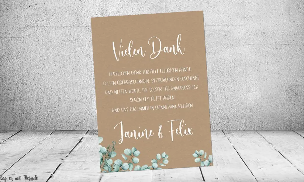 Dankeskarten Hochzeit Kraftpapier Eukalyptus