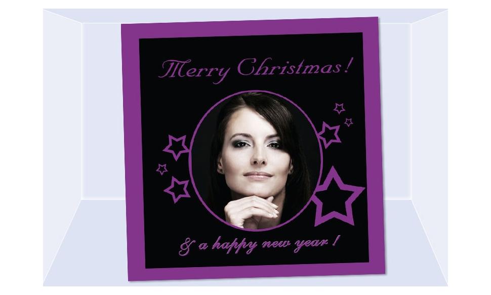 Fotokarte Weihnachten, Weihnachtskarte 12,5x12,5 cm, schwarz lila