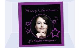 Fotokarte Weihnachten, Weihnachtskarte 12,5x12,5 cm, schwarz lila