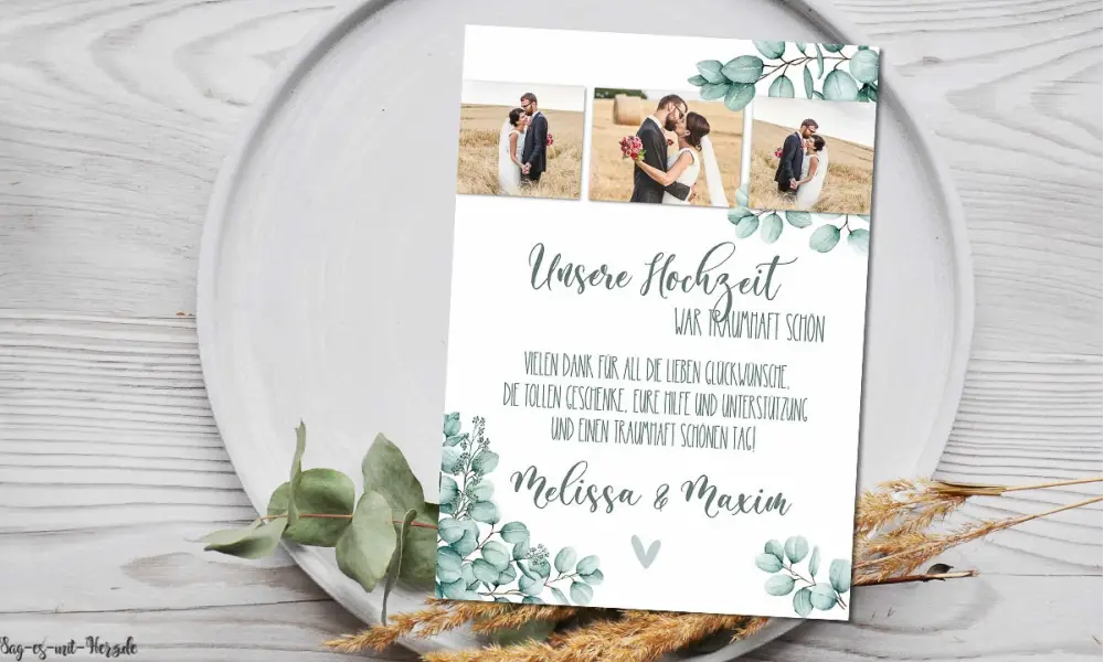 Dankeskarten Hochzeit Greenery Eukalyptus