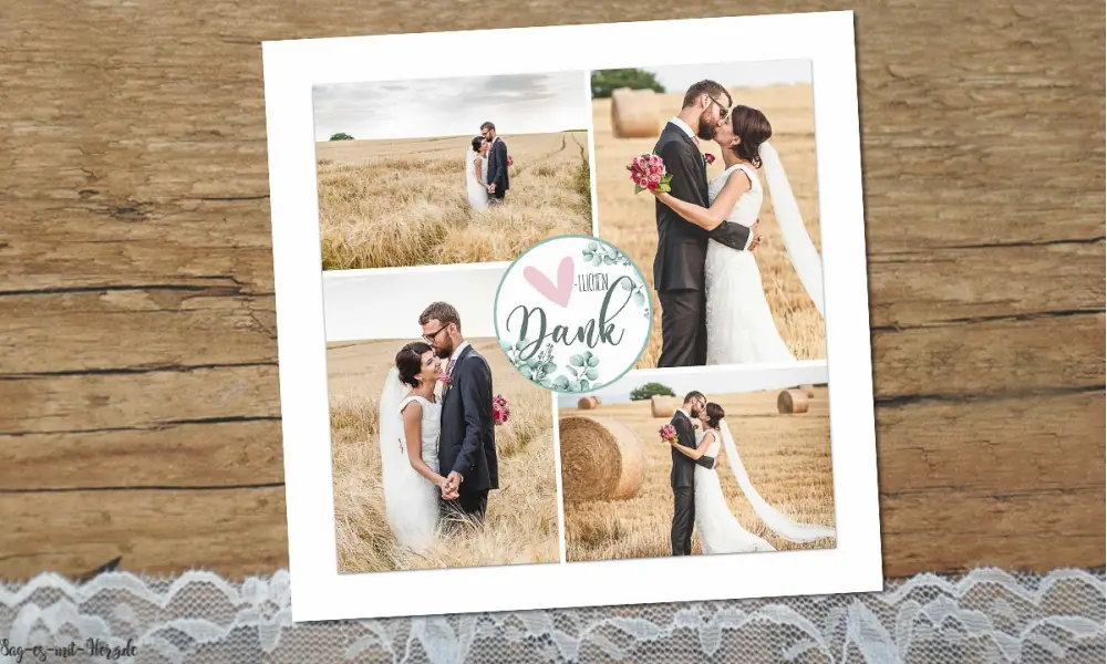 Dankeskarten Hochzeit Fotocollage Eukalyptus