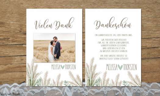 Dankeskarten Hochzeit Boho Pampas