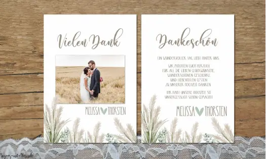 Dankeskarten Hochzeit Boho Pampas