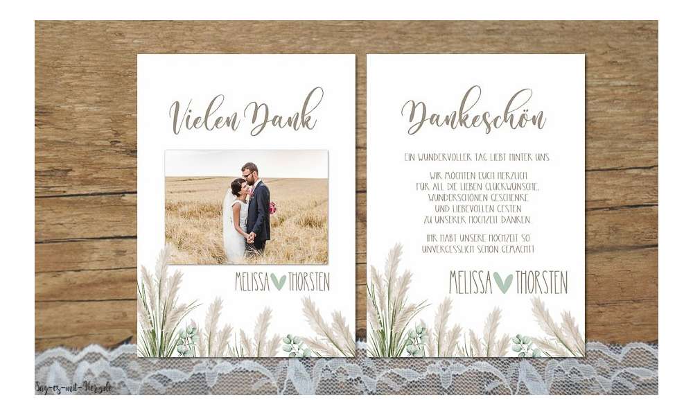 Dankeskarten Hochzeit Boho Pampas